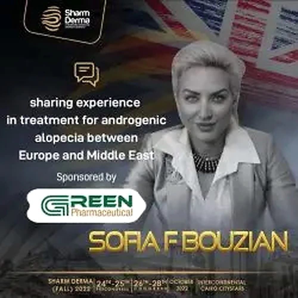 Sofia Bouzian speaking at Sharm Derma on androgenic alopecia — Europe and Middle East