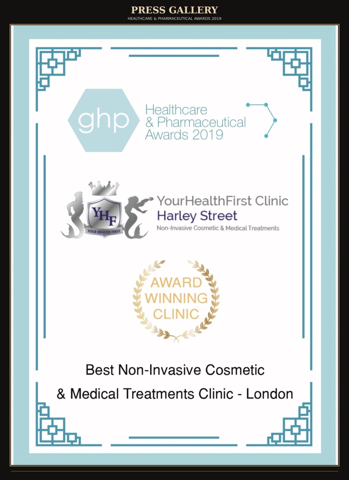 Healthcare & Pharmaceutical Awards 2019 — Best Non-Invasive Cosmetic & Medical Treatments Clinic, London