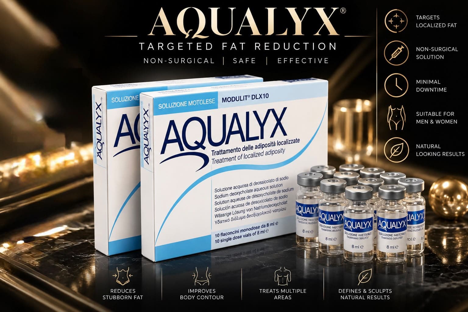 Aqualyx fat-dissolving injection boxes and vials — targeted, non-surgical fat reduction