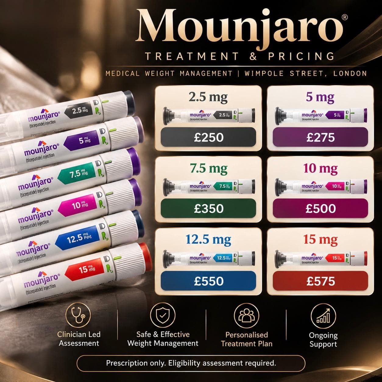 Mounjaro treatment and pricing — 2.5mg to 15mg, medical weight management at Wimpole Street, London
