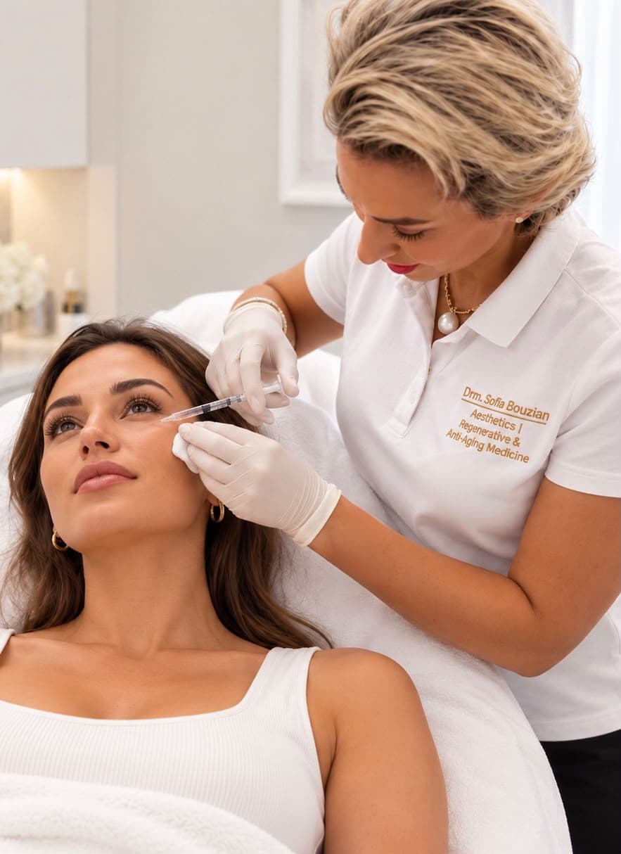 Dr Sofia carefully treating the eye area with Sunekos