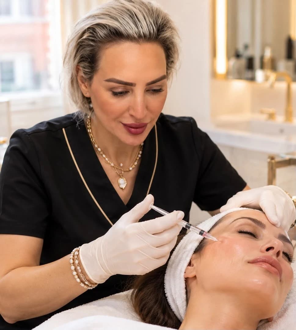 Sofia Bouzian administering EXO OX exosome therapy to the face