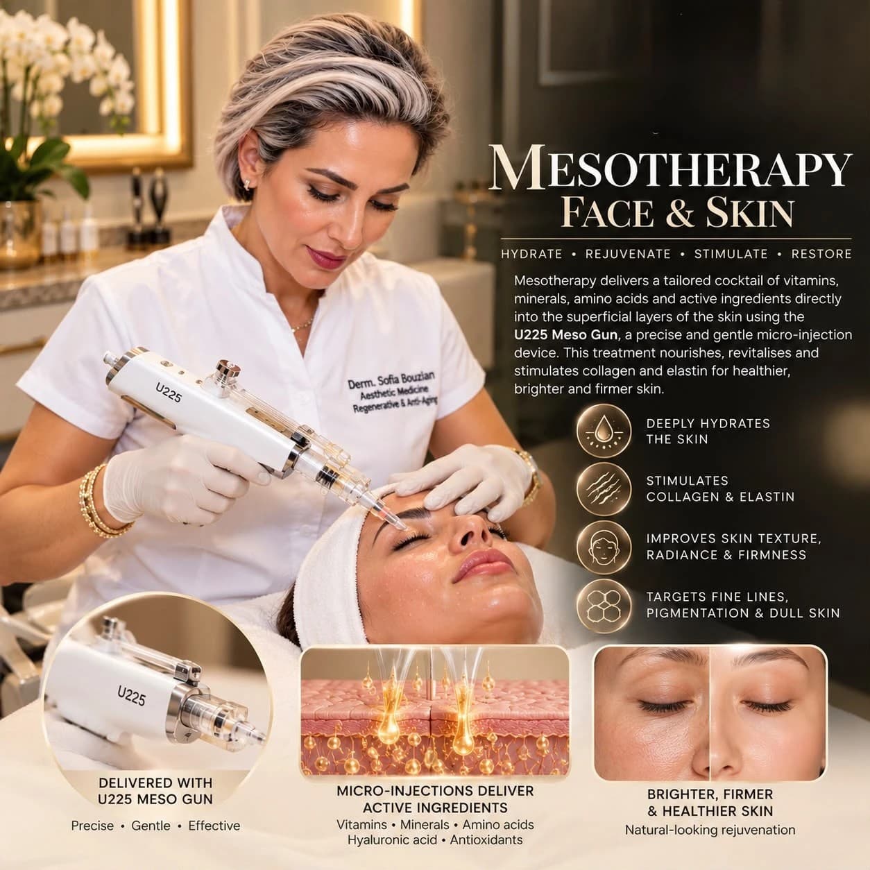Face and skin mesotherapy with the U225 Meso Gun at YourHealthFirst Clinic — hydrate, rejuvenate, stimulate, restore