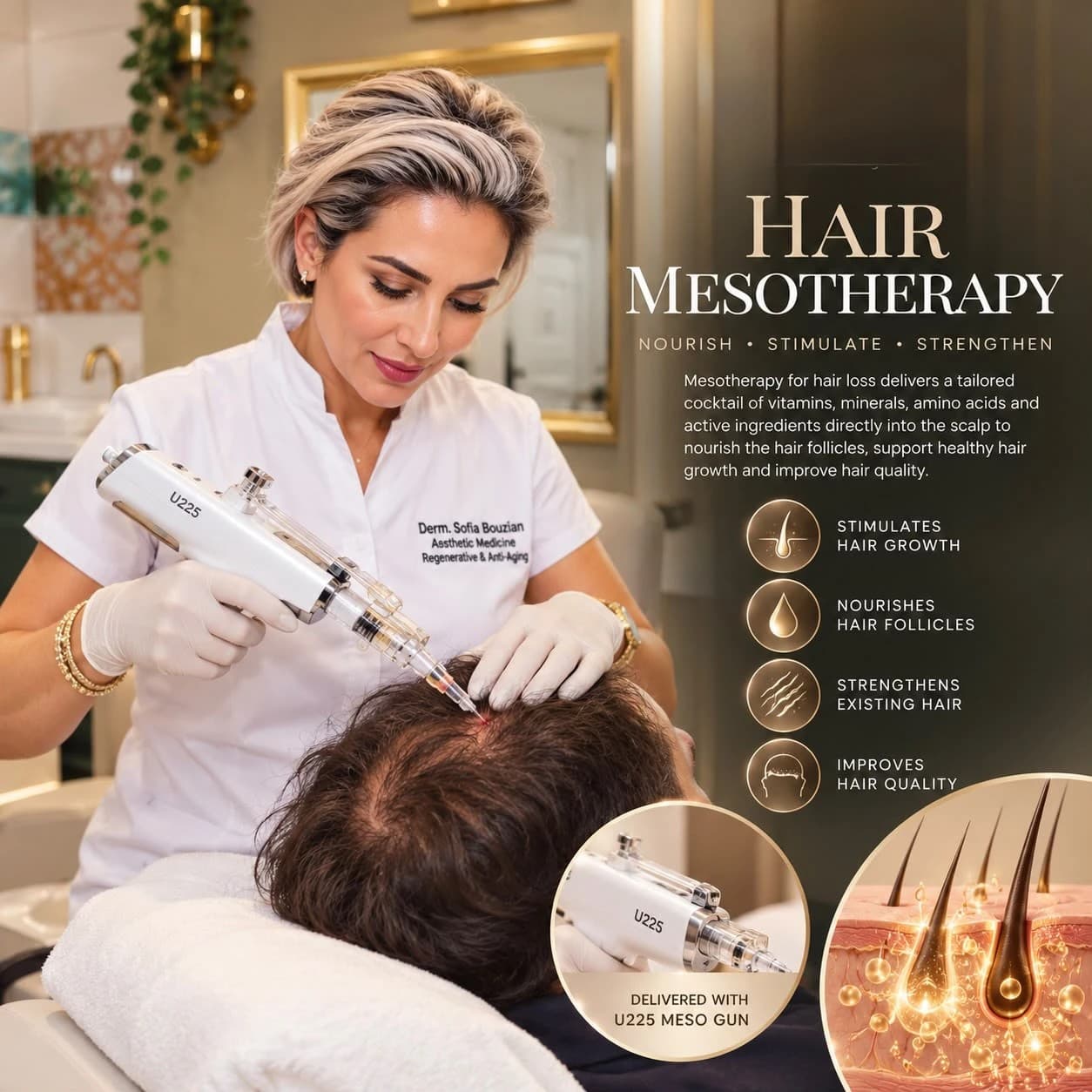 Hair mesotherapy with the U225 Meso Gun at YourHealthFirst Clinic — nourish, stimulate, strengthen