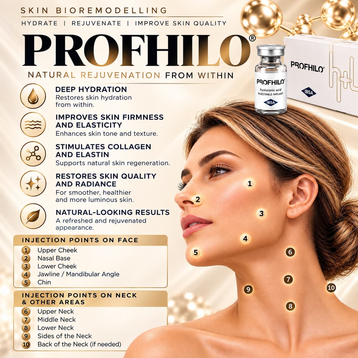 Profhilo skin bioremodelling — benefits and injection points on face and neck
