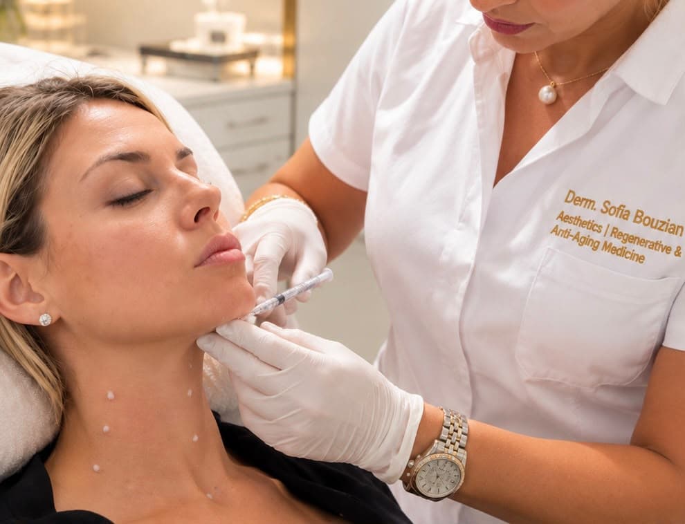Dr Sofia Bouzian administering a Profhilo injection near the lips