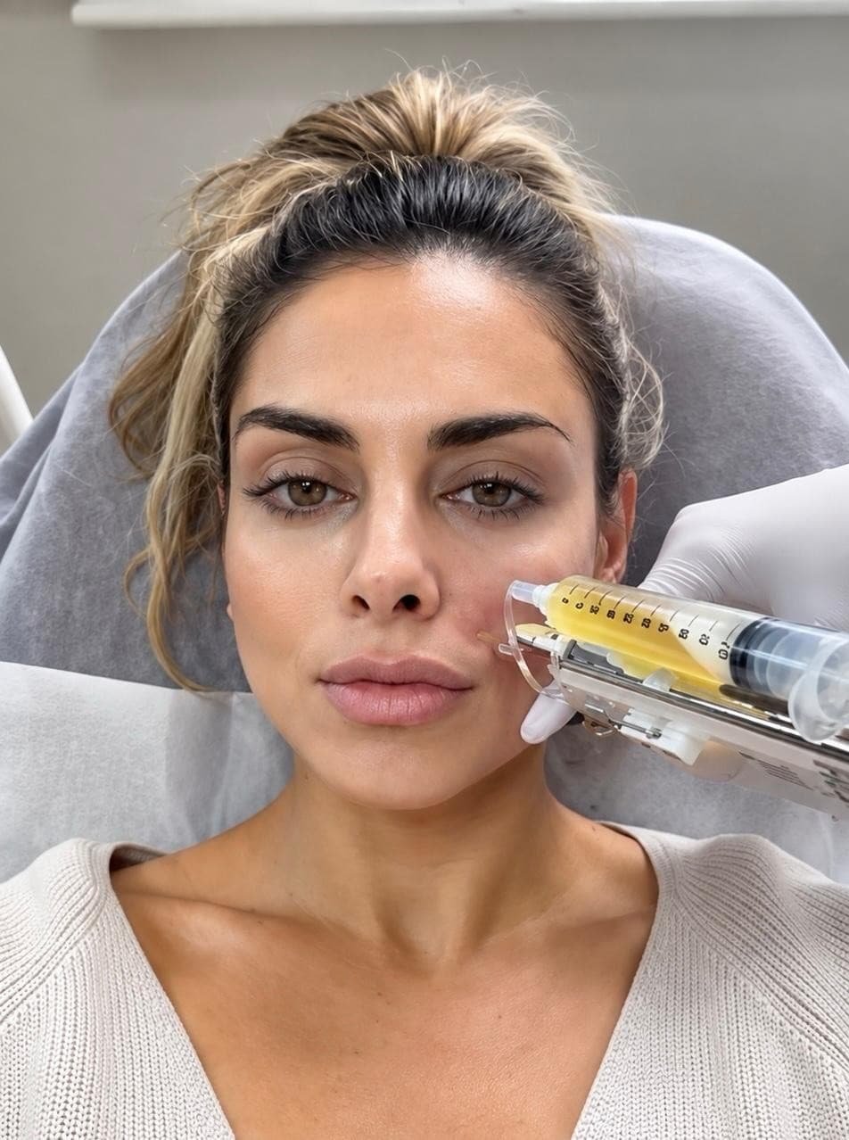 PRP injection being administered to the cheek using the U225 injector