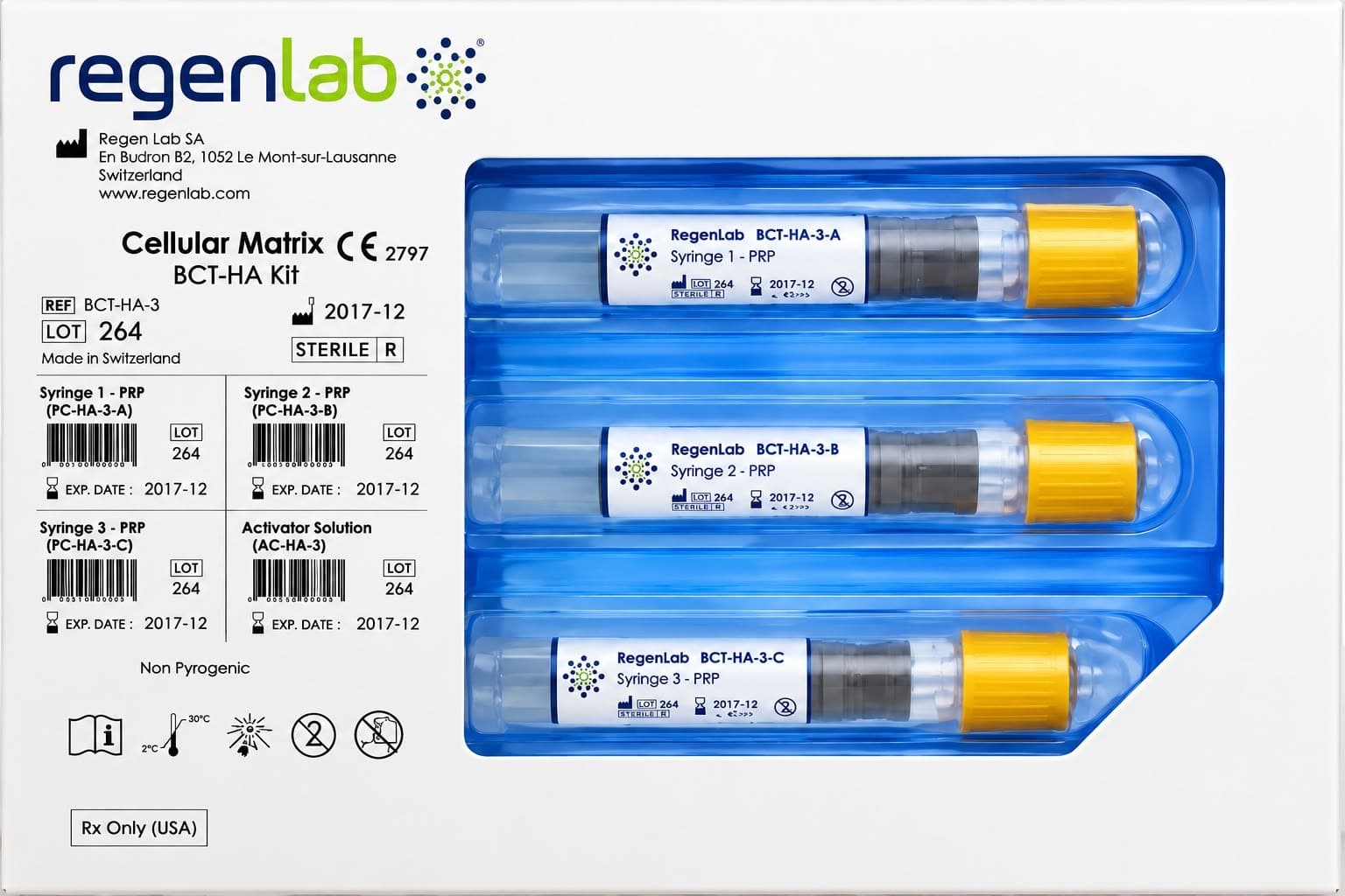 RegenLab Cellular Matrix BCT-HA Kit — HA PRP Tube, PRP Tube and Activator Tube