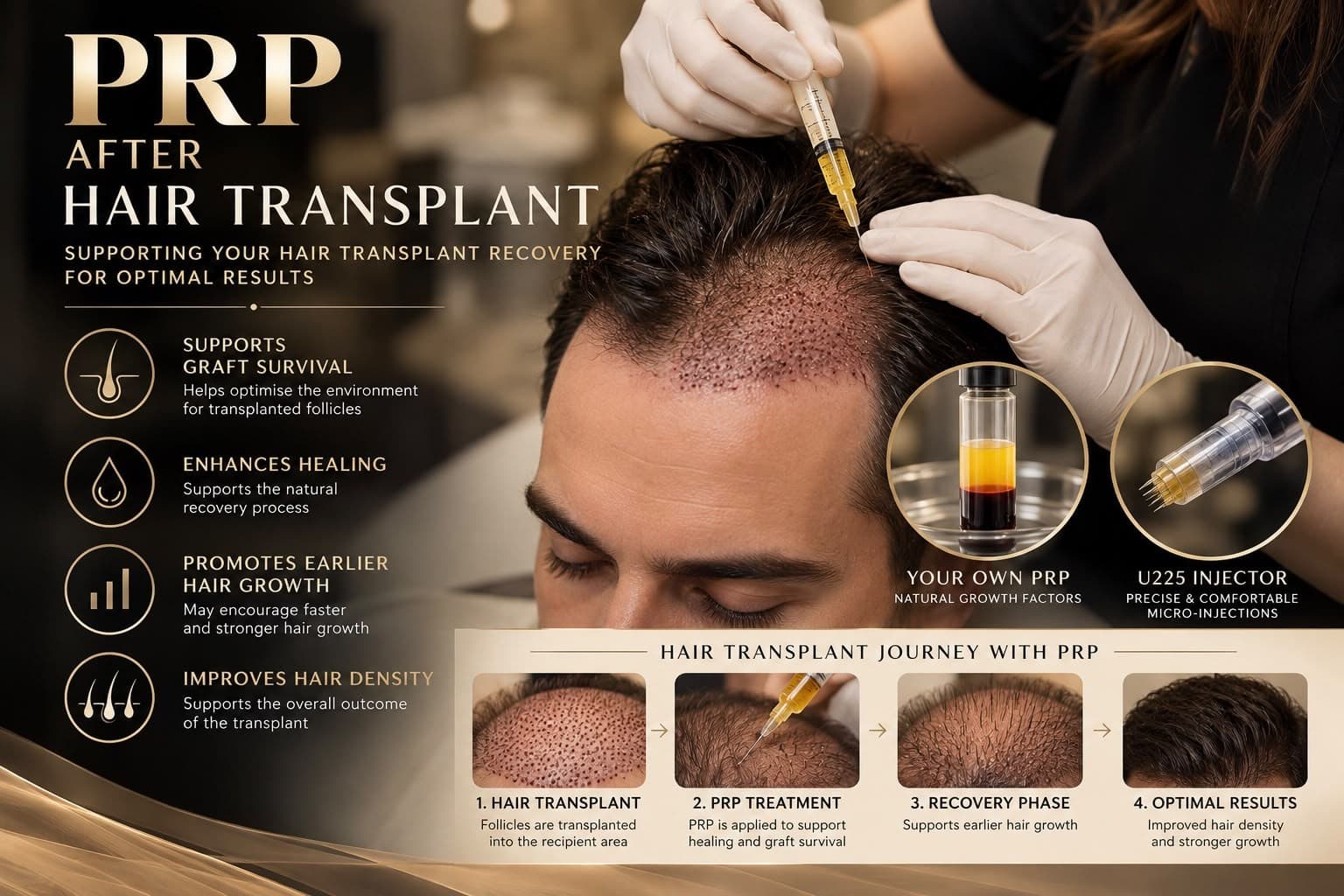 PRP After Hair Transplant — supports graft survival, enhances healing, promotes earlier hair growth and improves hair density