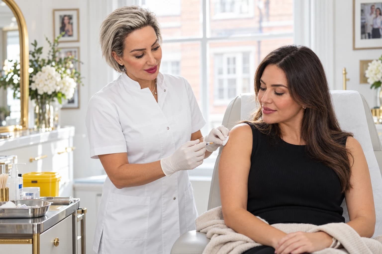 Sofia administering a Vitamin B12 injection at YourHealthFirst Clinic